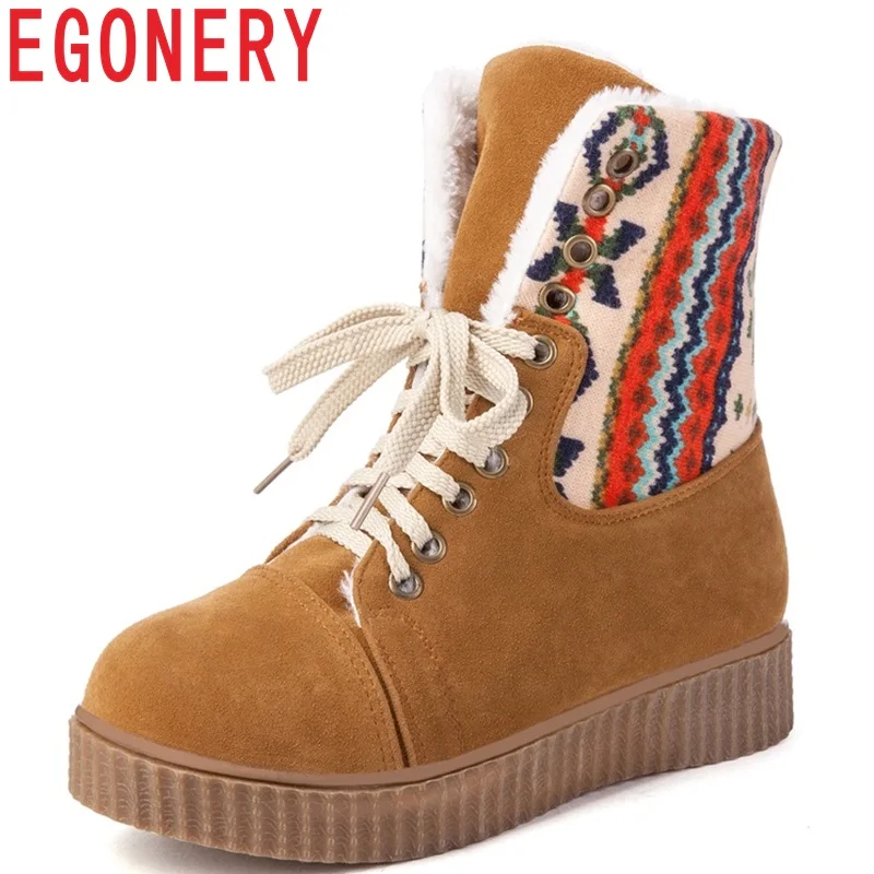 

EGONERY winter warm plush snow boots Geometric patterns Western Cowboy Cool Girl big size 34-43 women shoes slip-on ankle boots