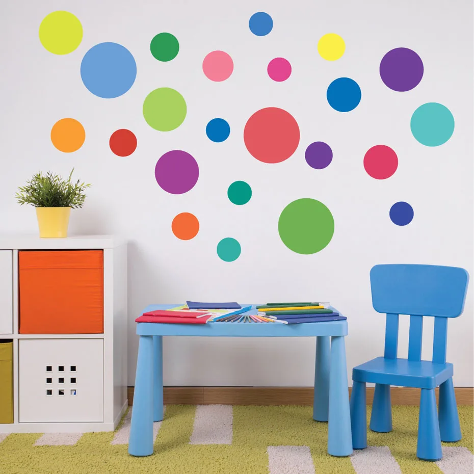 23pcs Color Polka Dots Wall Sticker DIY Art Circle Dots Wall Decal For