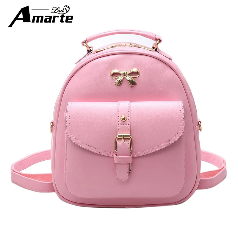 Amarte Women School Bag Girls Fashion Backpacks PU Leather Female Candy Colors Rucksack Shoulder Bags Cute