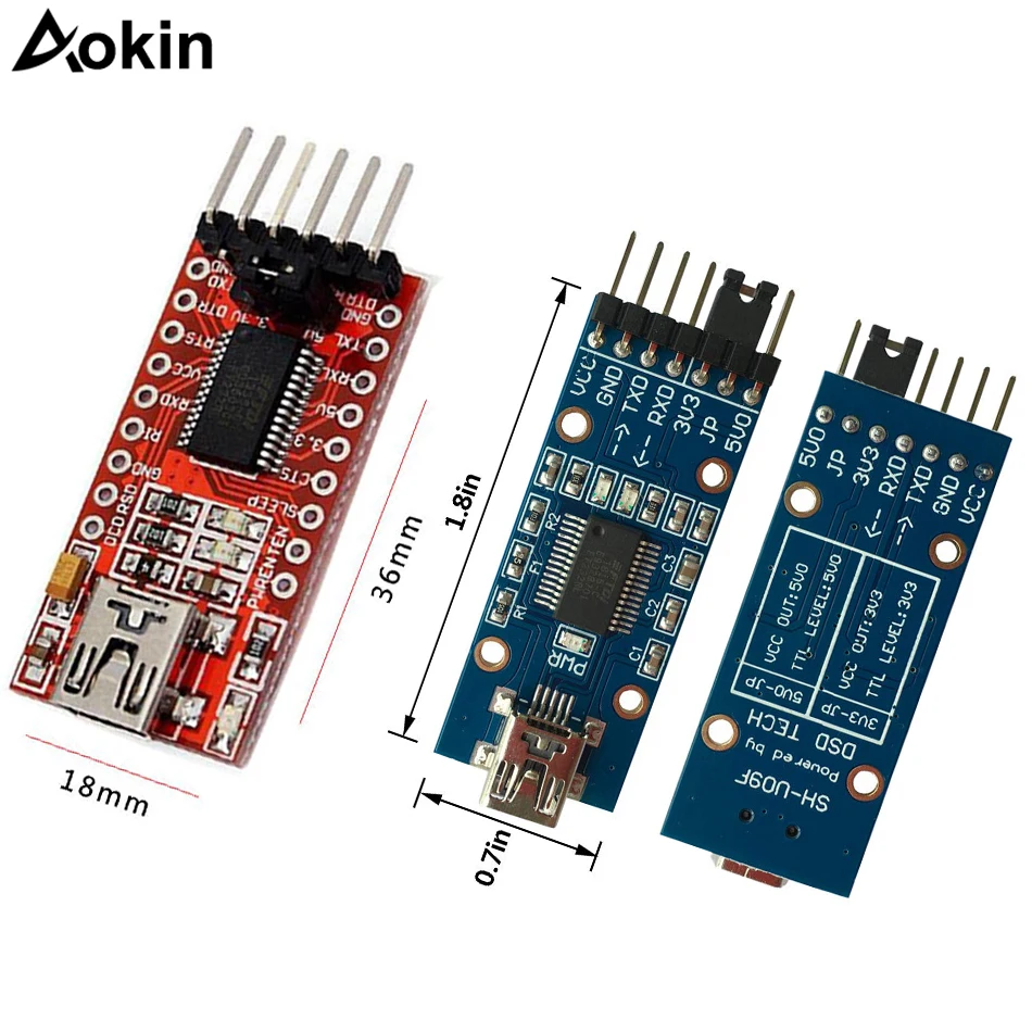 

FT232RL FTDI Mini USB to TTL Serial Converter Adapter Module 3.3V 5.5V Mini USB to TTL Adapter Board for Arduino