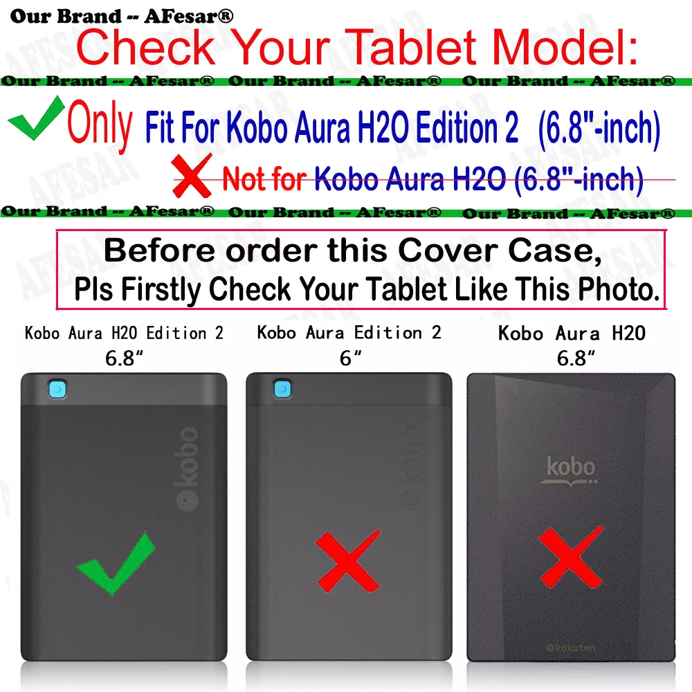 For 6.8 inch Kobo Aura H2O Edition 2 Case, UltraThin Leather Hard Shell Cover for Kobo Model N867 Cases Skin+Screen Film