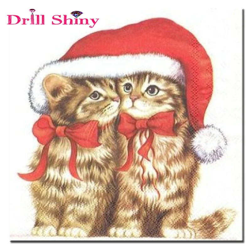 

DIY 5D diamond embroidery,3D diamond painting,Diamonds mosaic,Full square Rhinestones Christmas hat cat cross stitch, Decoration