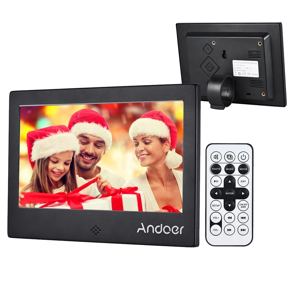 Andoer " светодиодный цифровой фоторамка 720P видео/музыка/календарь/часы/TXT плеер разрешение 1024*600 металлическая рамка с дистанционным управлением - Цвет: Black