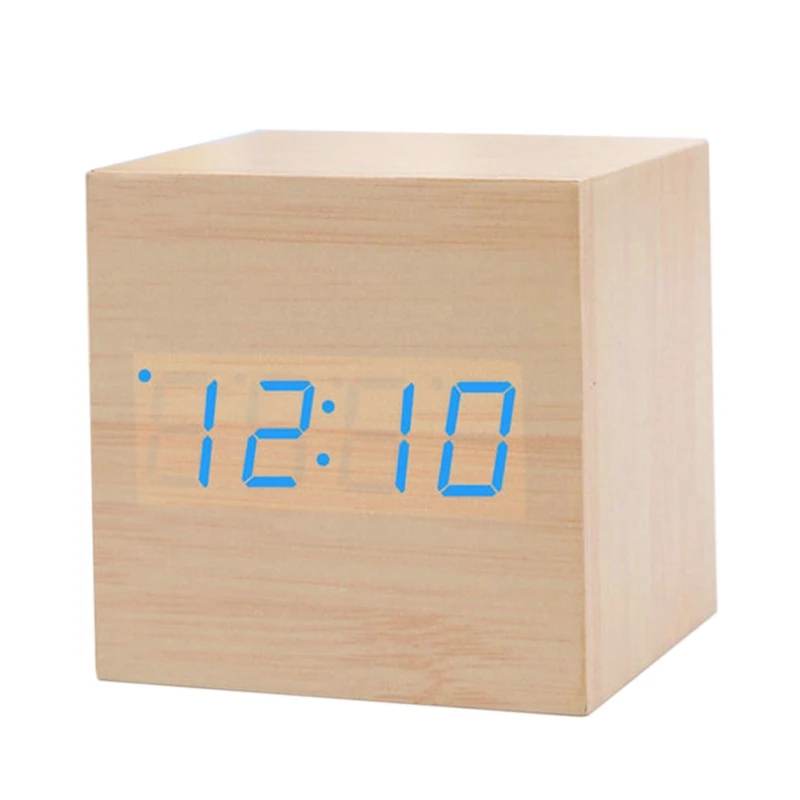 Мини-часы с деревянными звуками, новые современные деревянные цифровые Светодиодный Настольные часы с будильником, прикроватные настольные часы с календарем, настольный декор - Цвет: 10