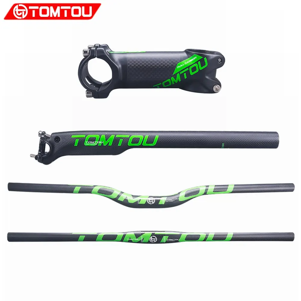 

TOMTOU Matte Green Carbon Mountain Bicycle Sets One-shaped Handlebar + Breaking Wind Seatpost + Stem MTB Bike Parts - TG2T36