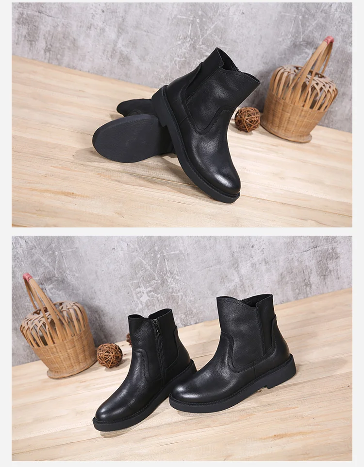 VALLU/ г. Обувь из натуральной кожи женские ботинки черные ботильоны из коровьей кожи на квадратном каблуке с круглым носком на молнии размер 41