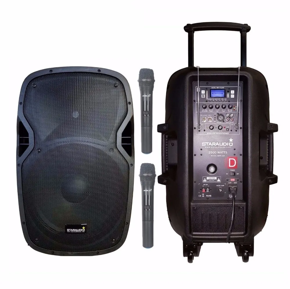 STARAUDIO SBM-15A Pro PA DJ Stage 15&quot Powered Battery Recharge Bluetooth Speaker with 2CH VHF Wireless Microphones | Электроника