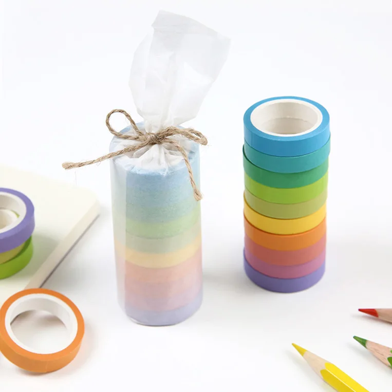 

10 pcs/lot Pure and fresh and the rainbow color paper tapes 10 candy colors decoration DIY tapes