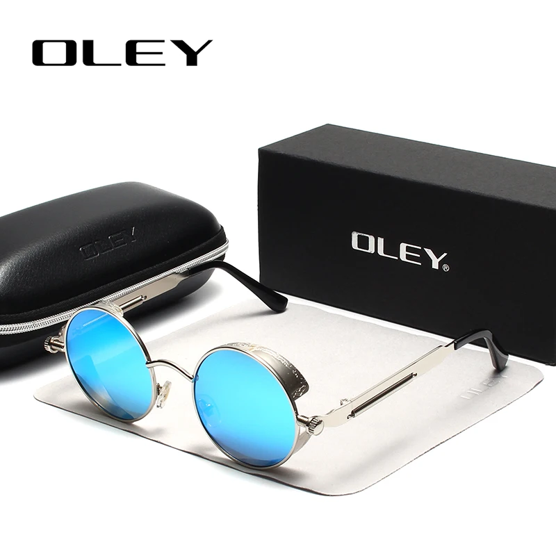 OLEY, брендовые металлические круглые стимпанк Солнцезащитные очки для мужчин и женщин, модные цветные очки в стиле панк, солнцезащитные очки для вождения, антибликовые очки, UV400 Y261