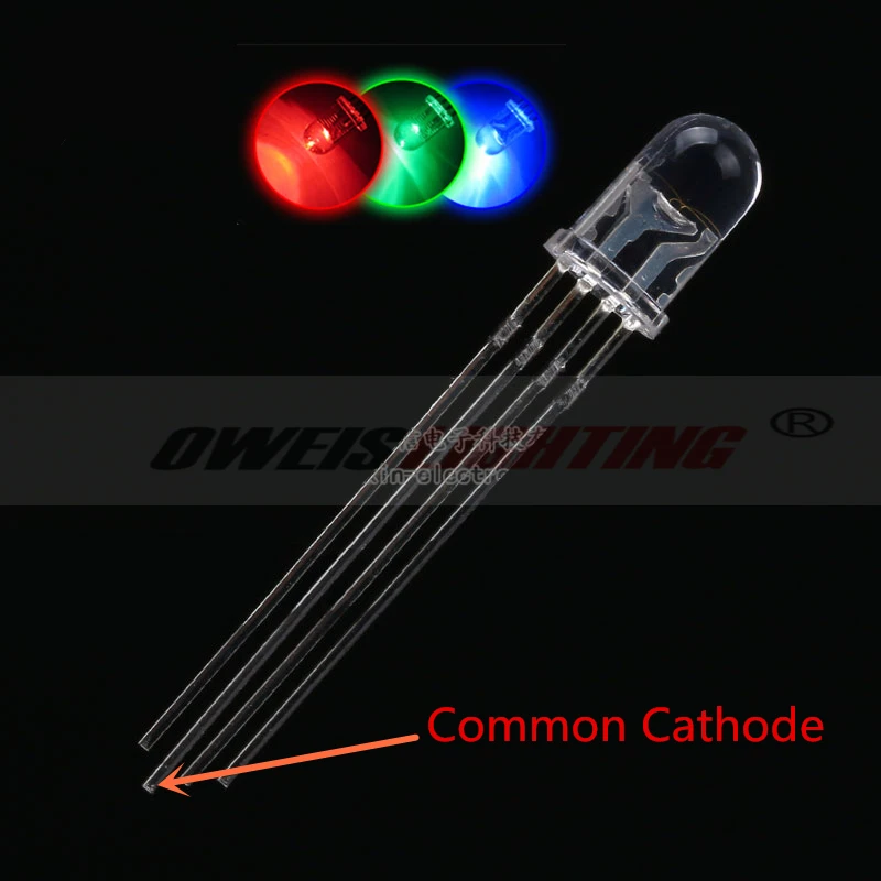 

50PCS/LOT 5MM/F5 RGB Tricolor LED Common Cathode DIP-4 Water Clear 4 Pins Controlable LED Lamp Light Beads