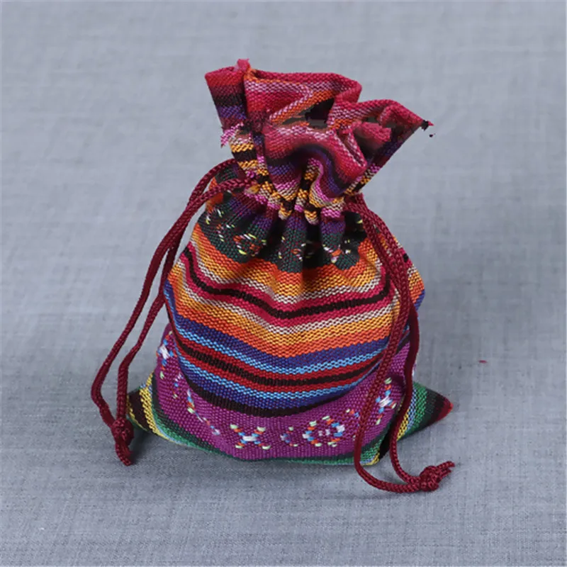 DoreenBeads модные тканые мешки с кулиской шнурок прямоугольник многоцветный в полоску Подарочная сумка (полезное пространство: 13x9 см) 14x10 см, 5 шт