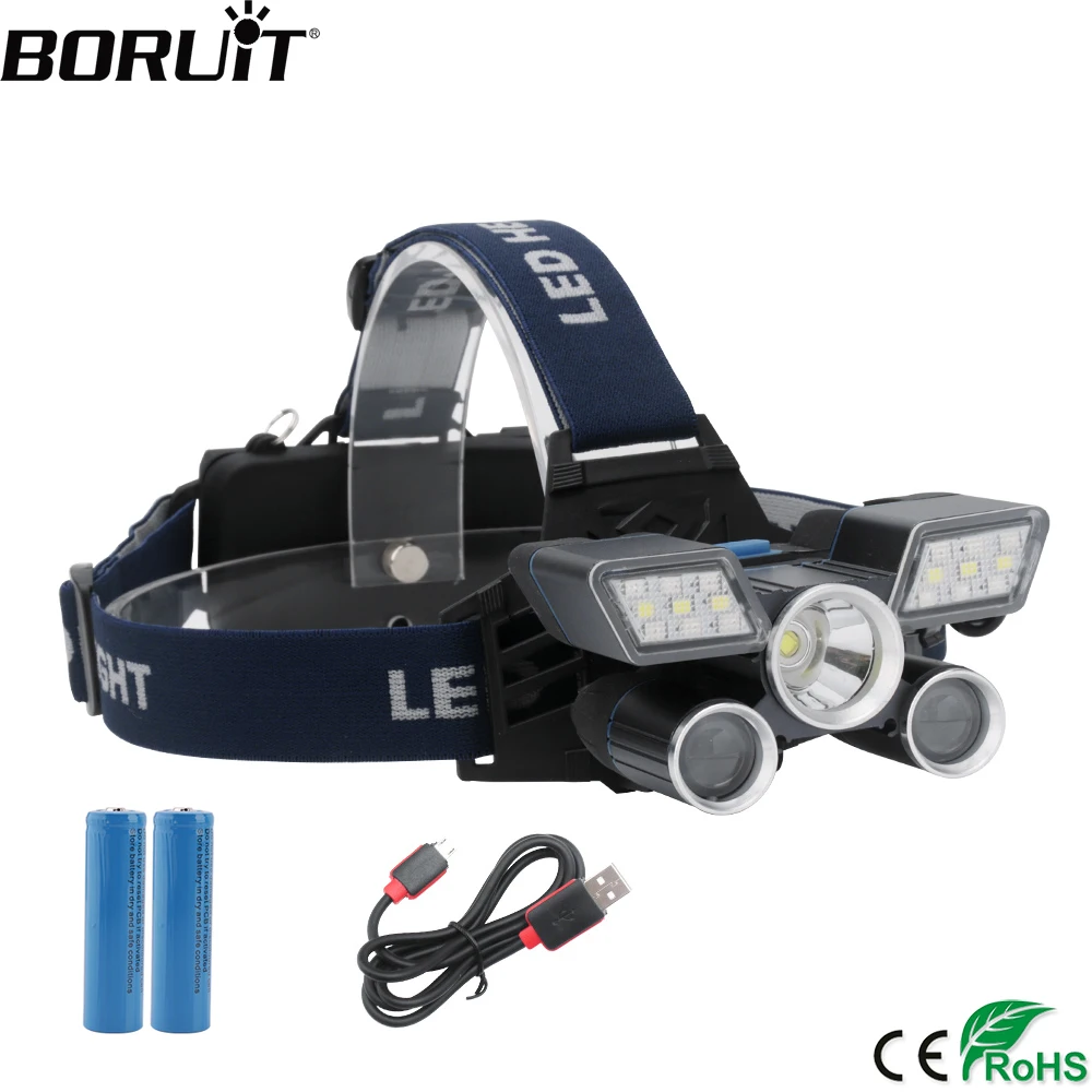 buy BORUiT 10000LM XM L2 +XPE LED 10W Headlamp 9 Mode USB Charger Headlight Use 18650 Battery Head Torch Camping Hunting Flashlight