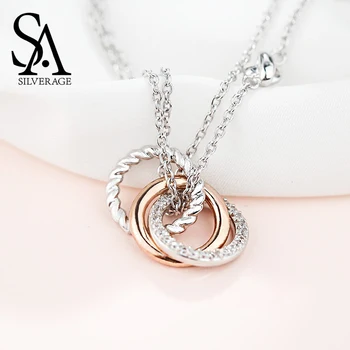 925 Sterling Silver Long Necklaces Pendants Rose Gold Color