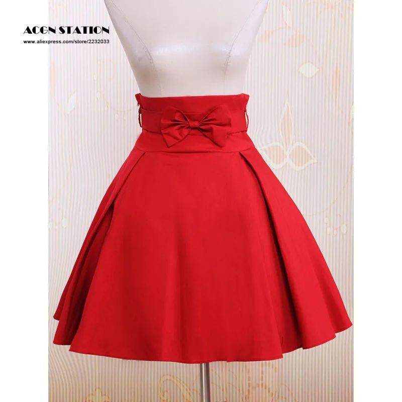 

2016 New Simple Dark Red Bow Cotton Lolita Skirt Lolita Cosplay