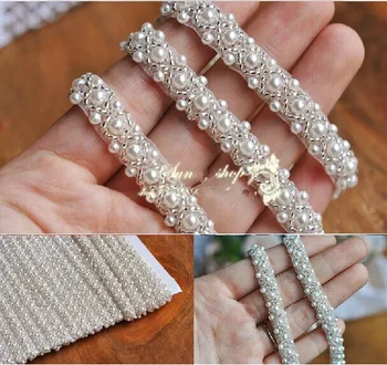 

Free Shipping-5yards/lot,1cm/0.39''Width, White color bead lace trim for wedding dress and wedding veil