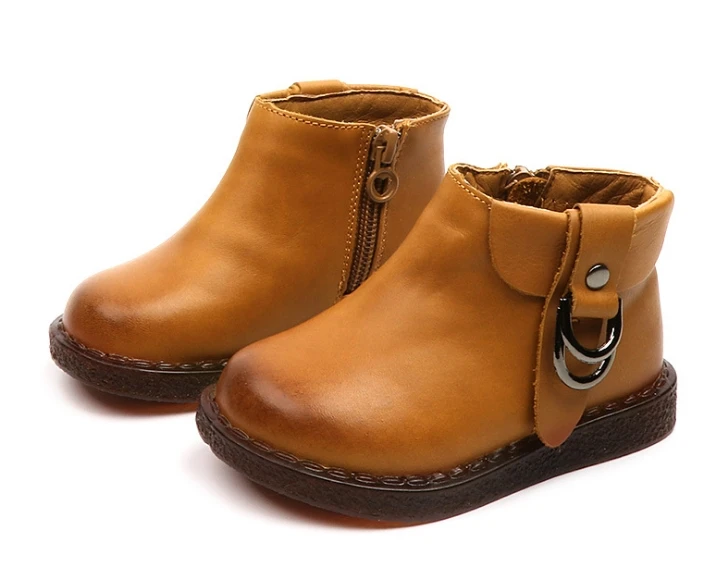 Детские кожаные ботинки; коллекция года; Сезон Зима; новые модные кожаные ботинки в Корейском стиле с металлической пряжкой для мальчиков; детские ботинки для девочек; зимние детские ботинки - Цвет: Цвет: желтый