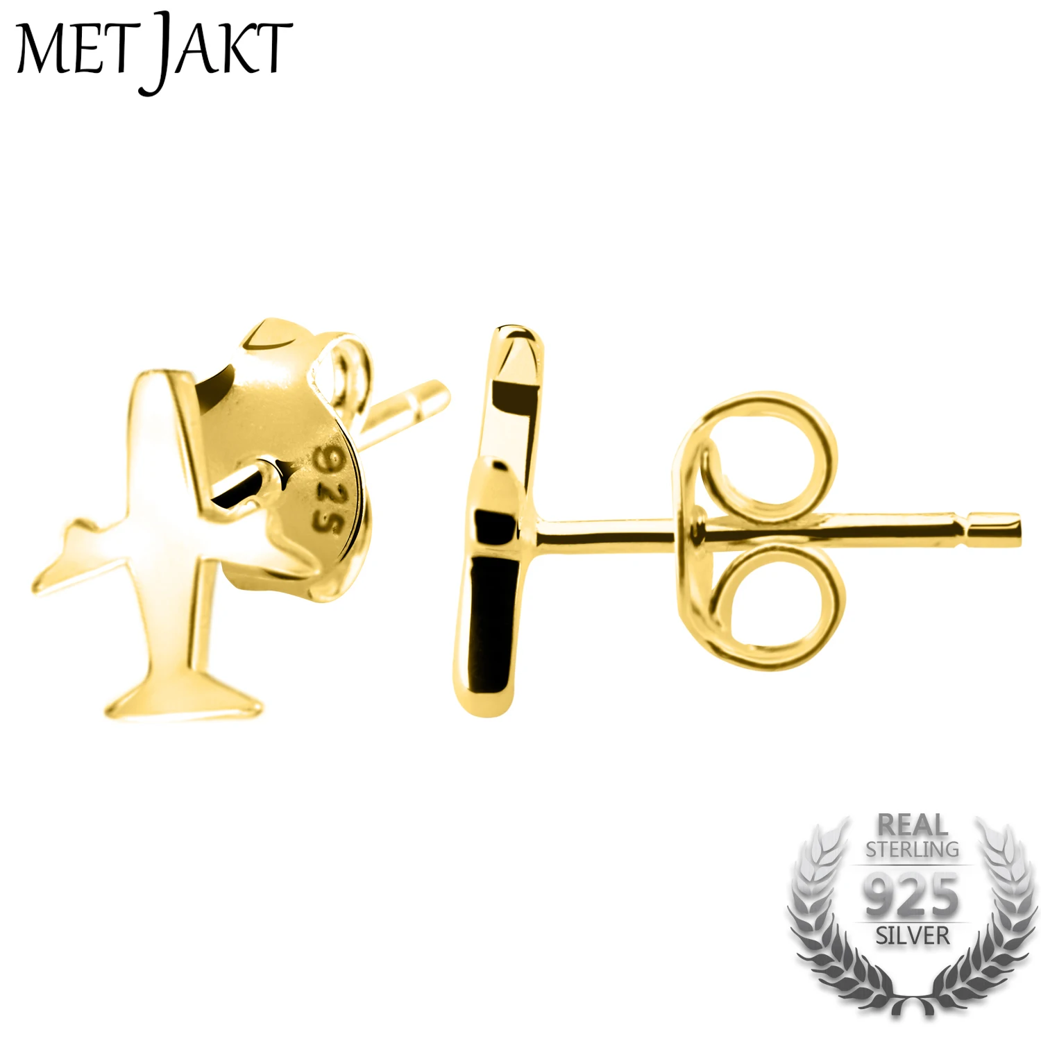 

MetJakt Fashion Classic Mini Airplane Stud Earrings Solid 100% 925 Sterling Silver with Gold Plated for Women Girl Jewelry