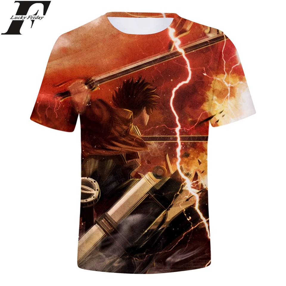 LUCKYFRIDAYF атака на Titan 3d короткий рукав аниме футболка обычная футболка с коротким рукавом Мужская/Женская повседневная одежда плюс размер