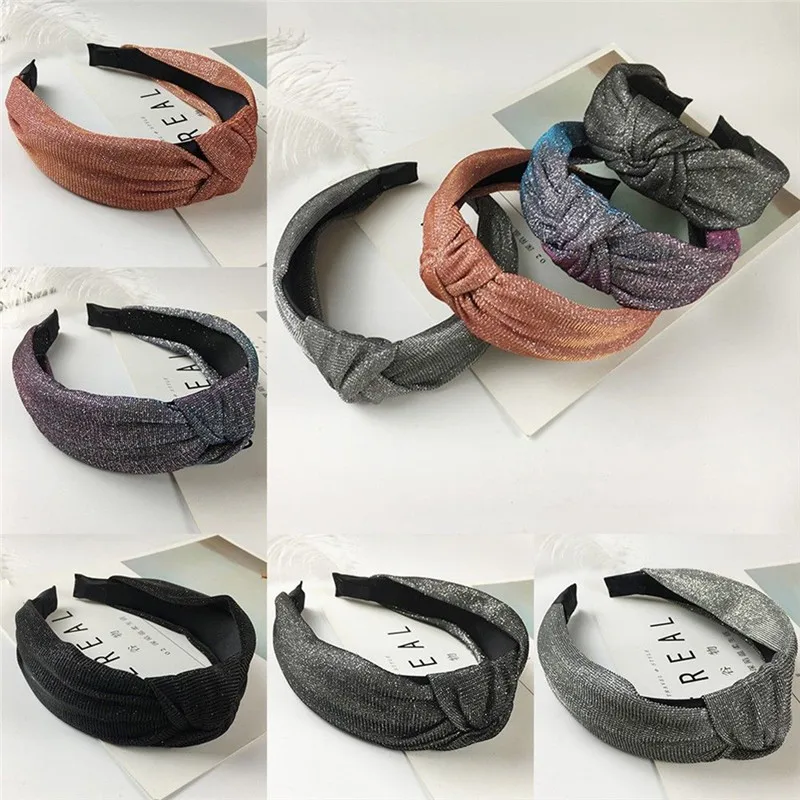 Women Glitter Knitting Twisted Knotted Headband Girls Vintage Hairbands Fashion Wide Hair Bands Headwear Accessories New