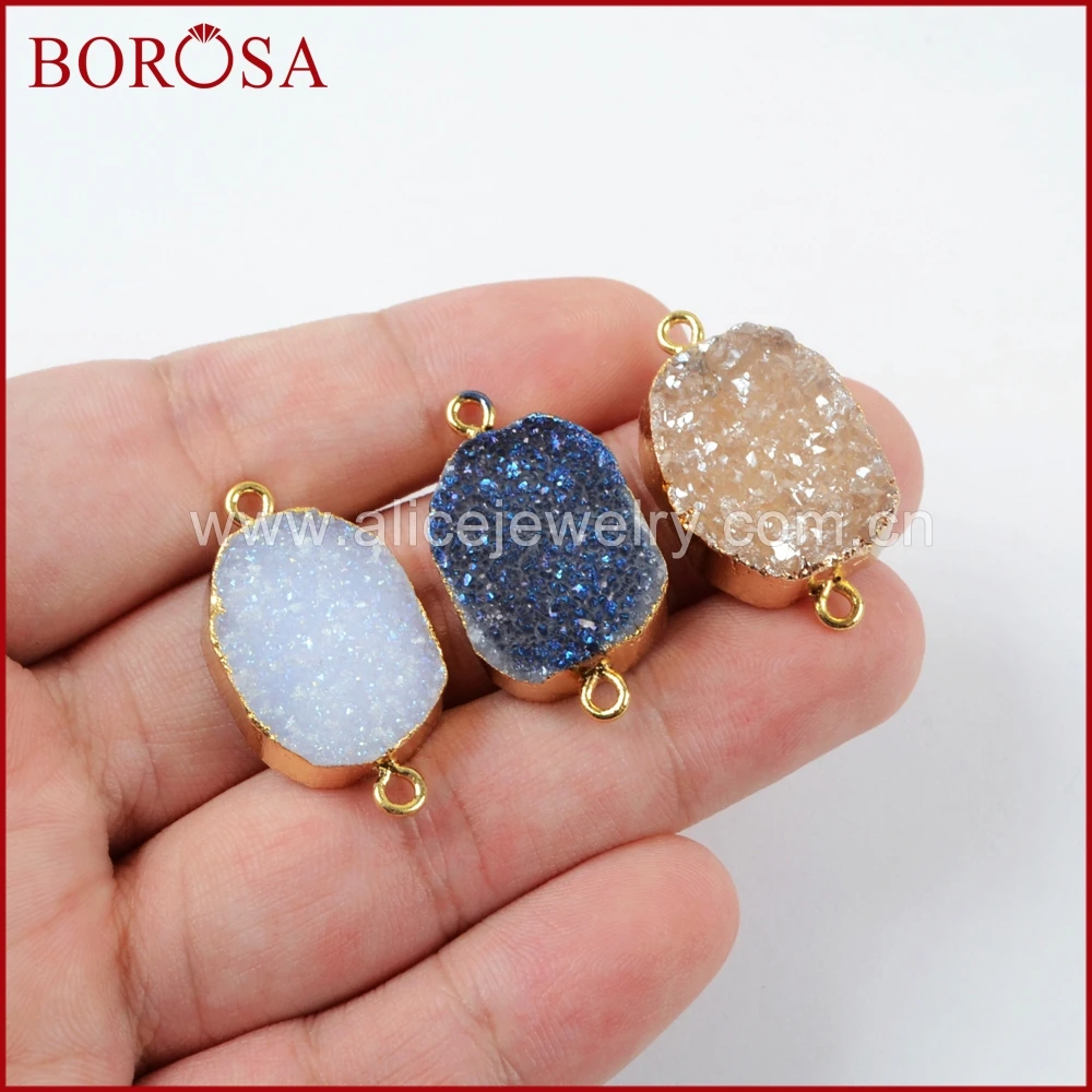 BOROSA 10 шт. разноцветные Blue чал cedony Druzy разъемы золото Цвет двойной Bails Для