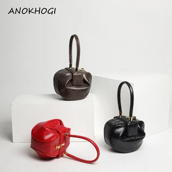 Винтажная Коричневая Сумка-тоут из змеиной кожи, Высококачественная форма для пельменей, Женские однотонные сумки для вечеринок, блестящие...