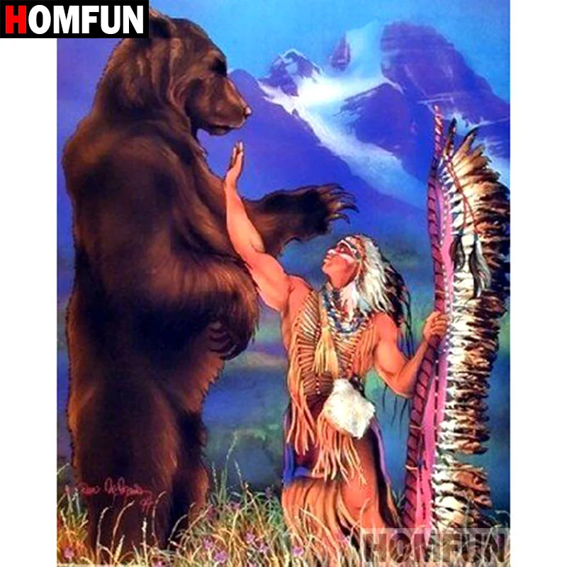

HOMFUN 5D DIY Diamond Painting Full Square/Round Drill "Indian bear" Embroidery Cross Stitch gift Home Decor Gift A09210