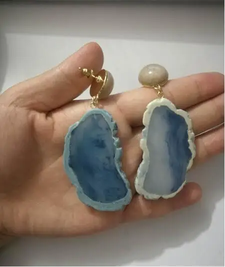

HQDE025 Geo Blue Resin Irregular Punk Drop Earrings Designer Party Runway T Show Top Rock Neat Sale Rare Statement Fashion Sale