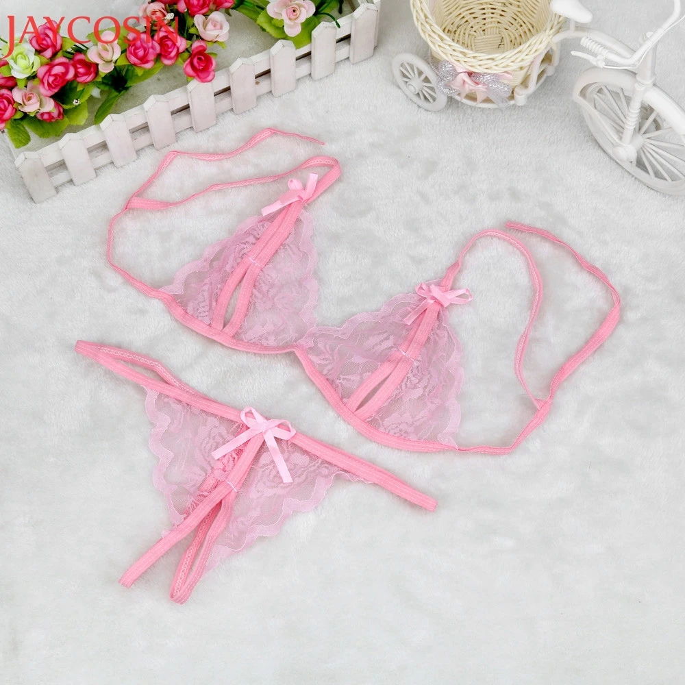 

Women Sexy Lingerie Set Lady Erotic Transparent Lace Bra Bralette Vstring Underwear Sleepwear G-string Knickers Underpants Jan14