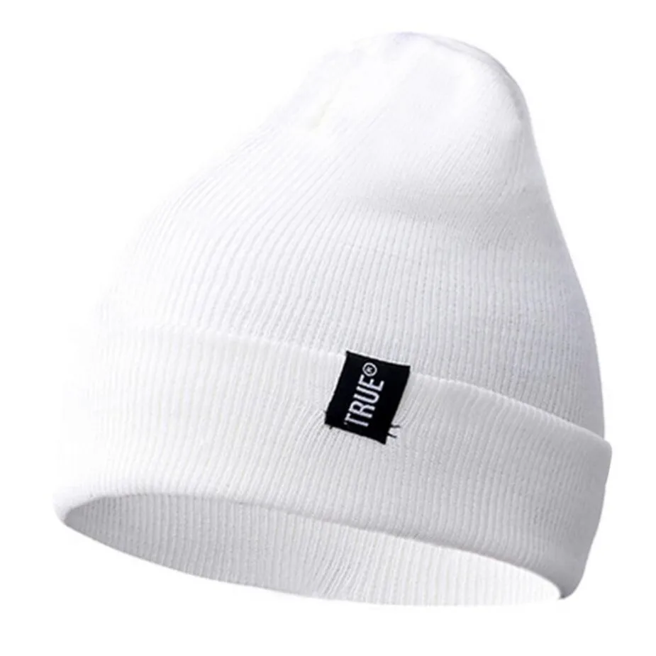 1 PCS Letter True Casual Beanies For Men Women Fashion Knitted Winter Hat Solid Color Hip-hop Skullies Bonnet Unisex Cap Gorros - Цвет: Milky White