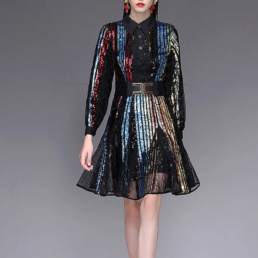Long sleeve drop waist sequin dresses