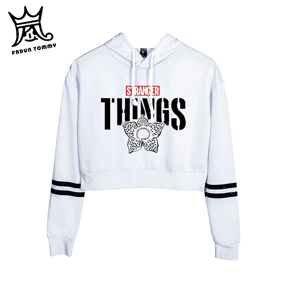  Strange Things Women Fashion Sweatshirt girl bare midriff Crop Hoodie Sweatshirt Jumper Crop Pullov