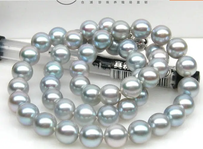 

gogerous perfect round AAA10-11mm south sea silver grey pearl necklace 18inch