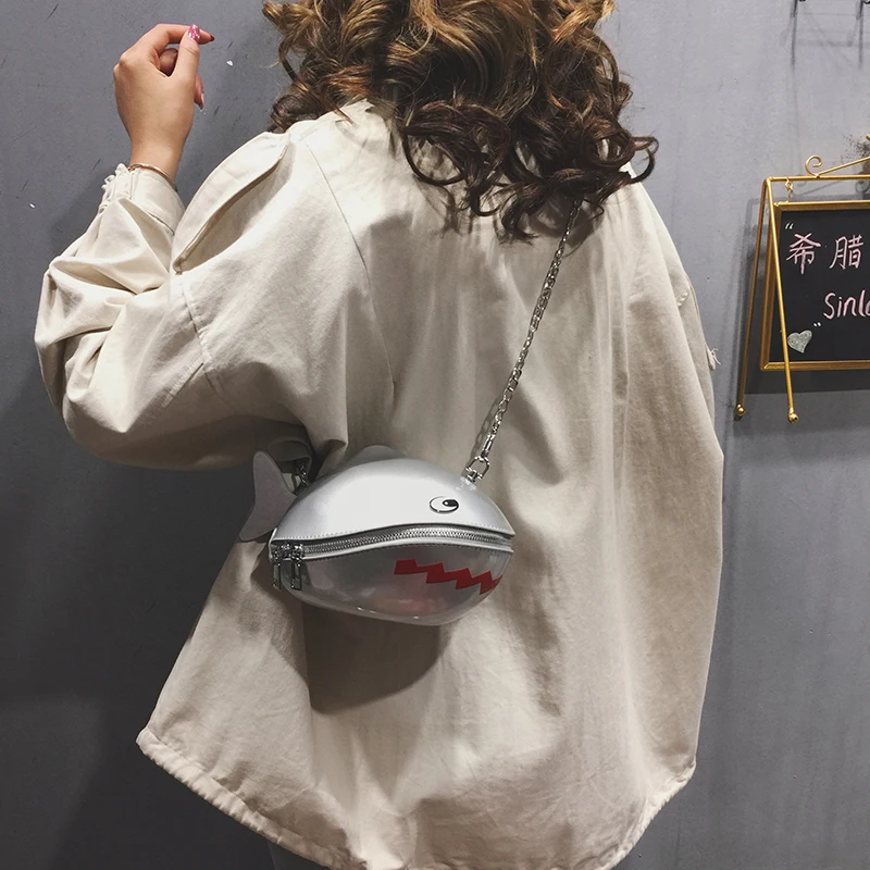 Silver Новинка, горячая Распродажа, женская сумка с милым мультипликационным аниме, большая забавная Акула, Детская сумка для девочек, рюкзак с цепочкой mochila kawaii - Цвет: Silver