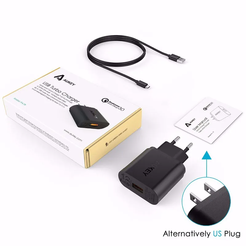 AUKEY Быстрая зарядка QC 3,0 USB зарядное устройство для телефона быстрое зарядное устройство USB QC2.0 Совместимость 1 м Быстрый кабель для Xiaomi samsung