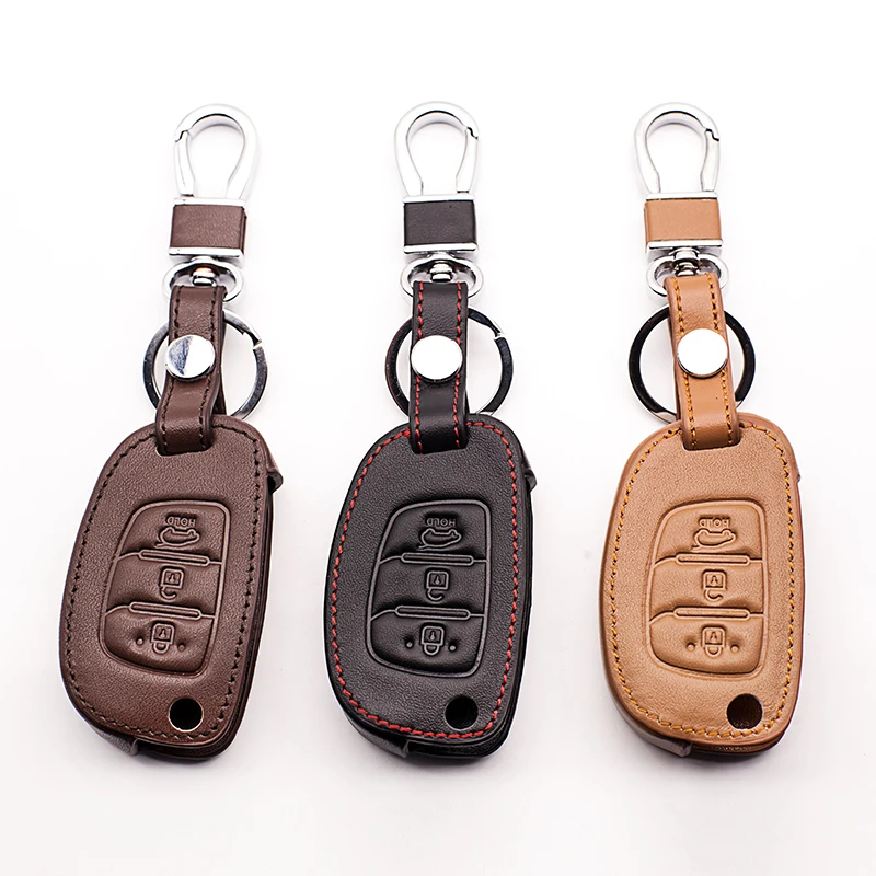 

3-button 100% leather key cover for Hyundai i10 i20 i30 HB20 IX25 IX35 IX45 key remote control box, Car style protect shell