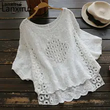 White Hollow Out Embroidered Lace O -Neck Loose Batwing Sleeve Cotton Linen Blouse Mori Girl 2018 Summer New Women Shirt Tops White Hollow Out Embroidered Lace O -Neck Loose Batwing Sleeve Cotton Linen Blouse Mori Girl 2018 Summer New Women Shirt Tops