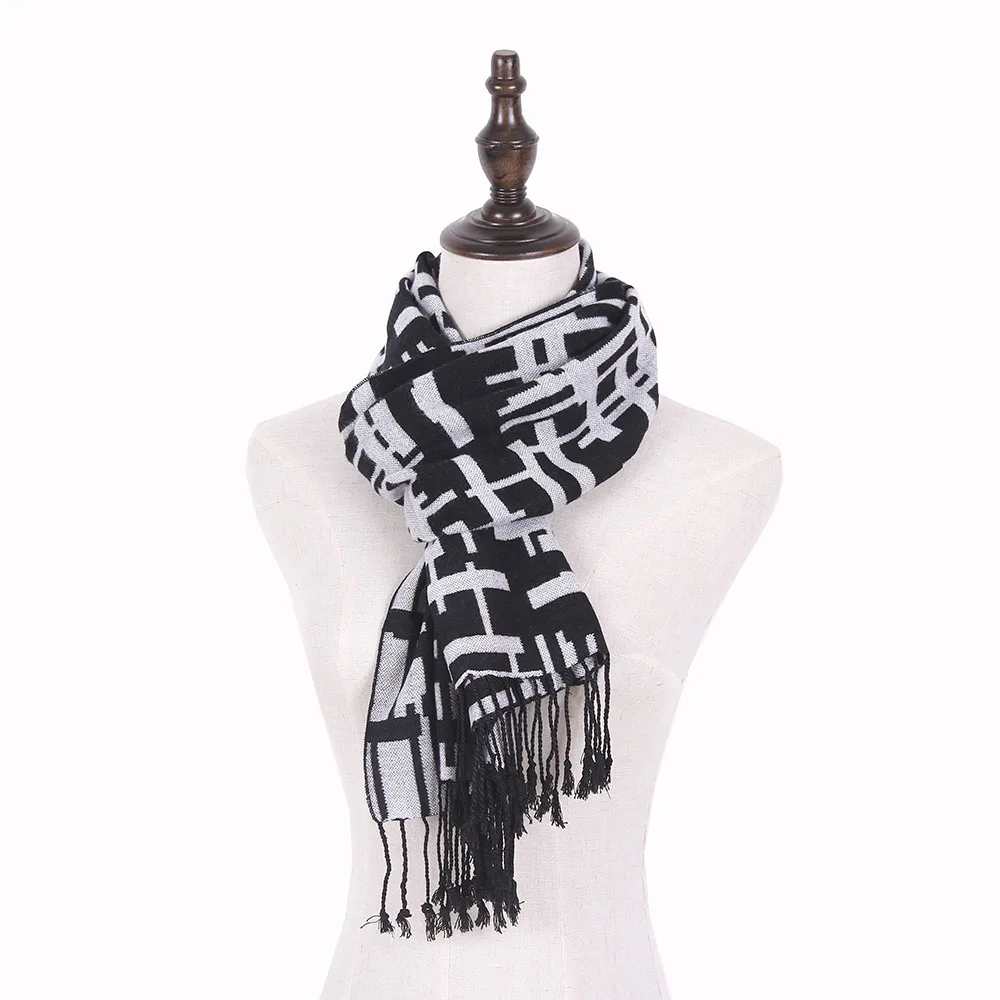 black scarf mens Wool Scarf Men Luxury Brand Reversible Pashmina Stole Shawls Bufandas Hijab Black шарф женский men's scarves