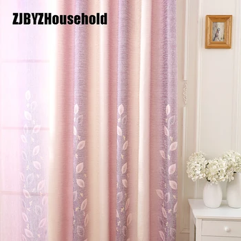 

Minimalist Style Cotton Hemp Pink Small Fresh Cane Leaf Shading Printing Curtains for Living Room Bedroom Shading