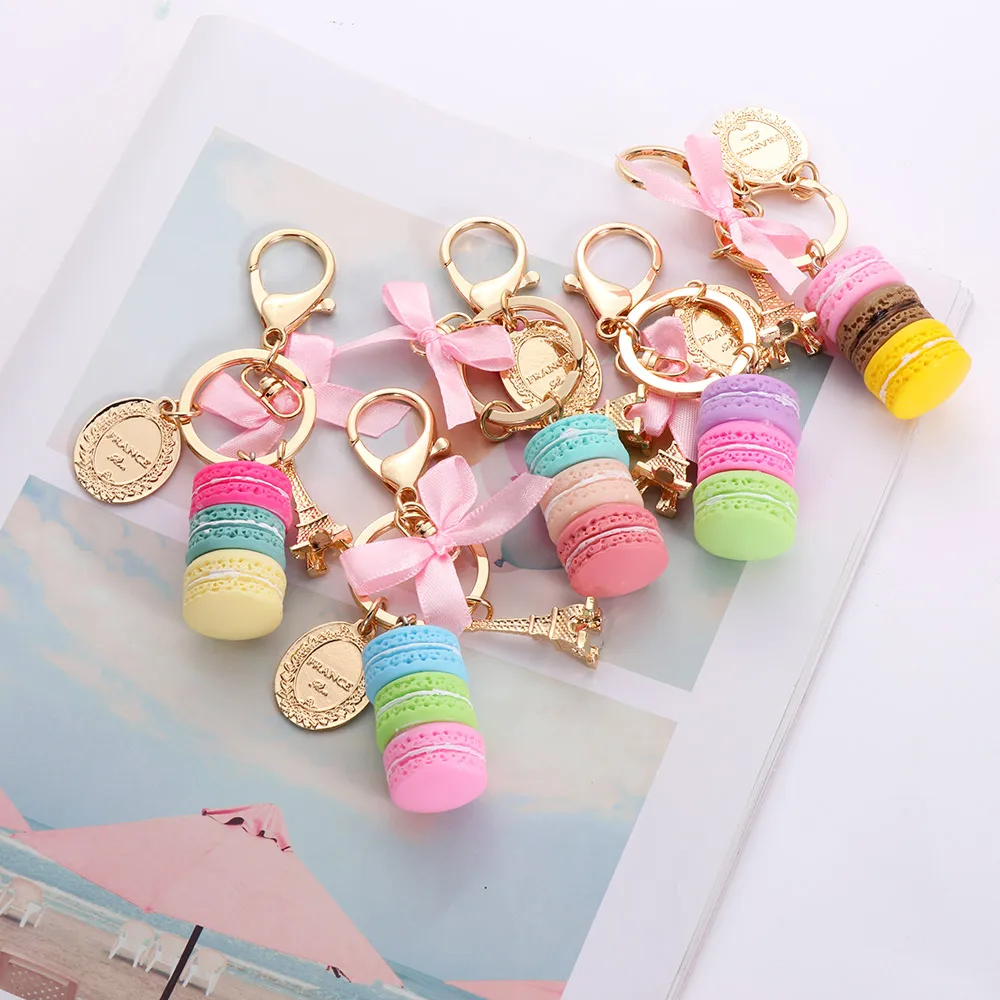 

2020 Resin Macaron Keychains Key Chains Lovely Macaroon Bag Charm Keychain Chaveiro llaveros Gold Metal Keyring Car Key Holder