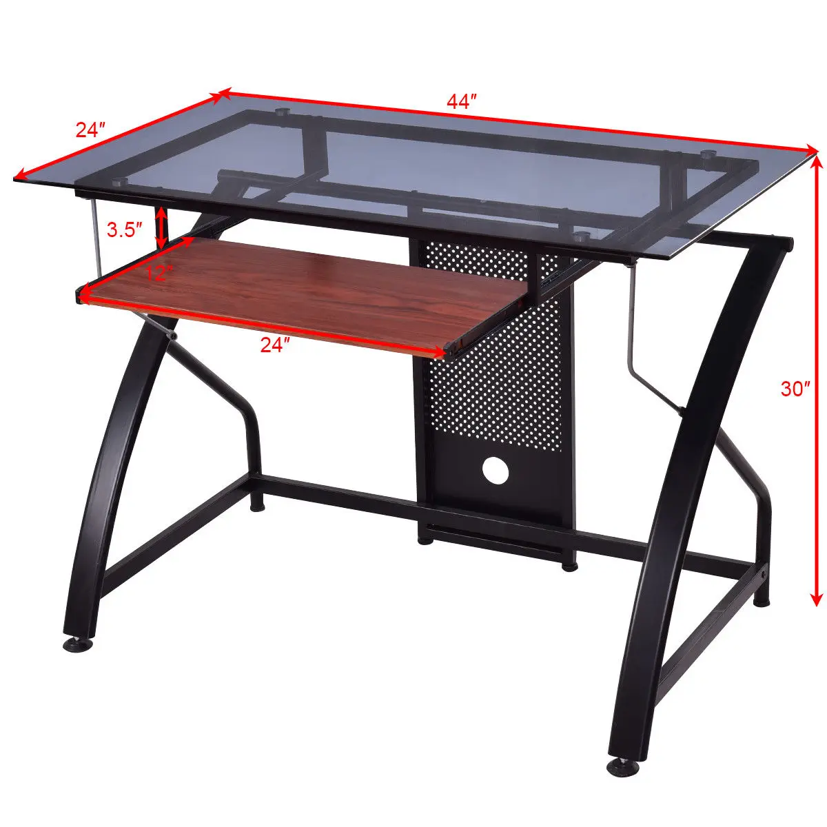 Glass Top Pc Laptop Table Computer Desk Home Office Workstation