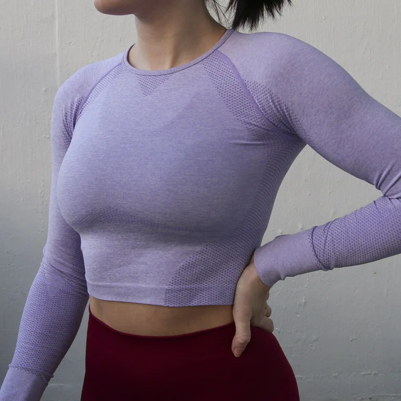 Nepoagym, женский укороченный бесшовный топ с длинным рукавом, спортивная одежда для женщин, футболка для спортзала или йоги с отверстием для большого пальца, облегающие спортивные рубашки для женщин