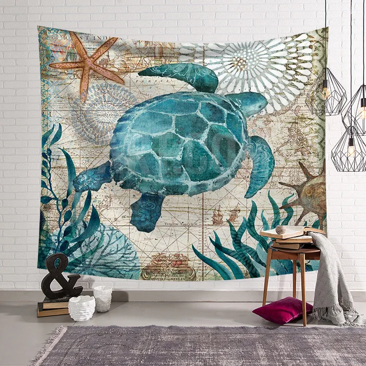 

Turtle Printed Marine Organism Wall Hanging Tapestry Beach Throw Towel Blanket Home Decorative Tapestries Beach Mat Customized