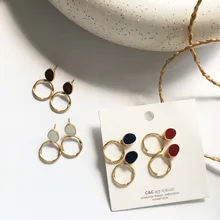 Simple design simple earrings round enamel golden circle drop earrings fashion jewerly for women gift Simple design simple earrings round enamel golden circle drop earrings fashion jewerly for women gift