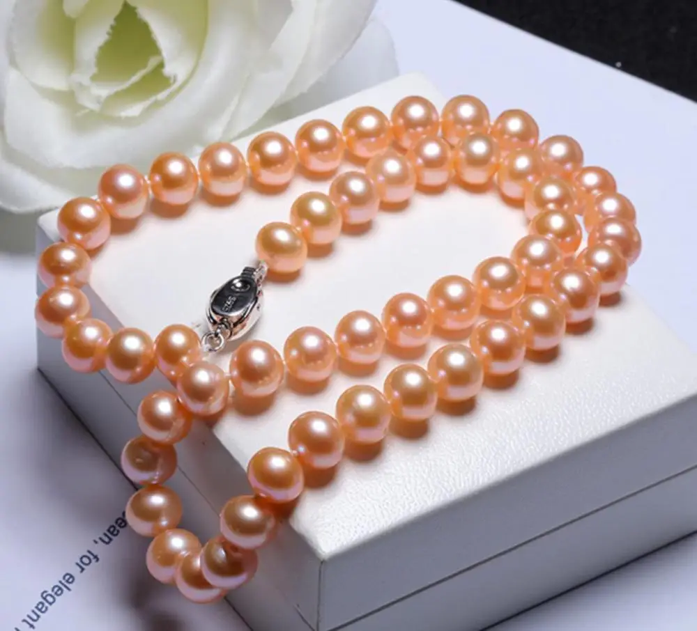 GORGEOUS AAA 9-10MM SOUTH SEA ROUND GOLD PINK PEARL NECKLACE 18INCH 925S kkk | Украшения и аксессуары