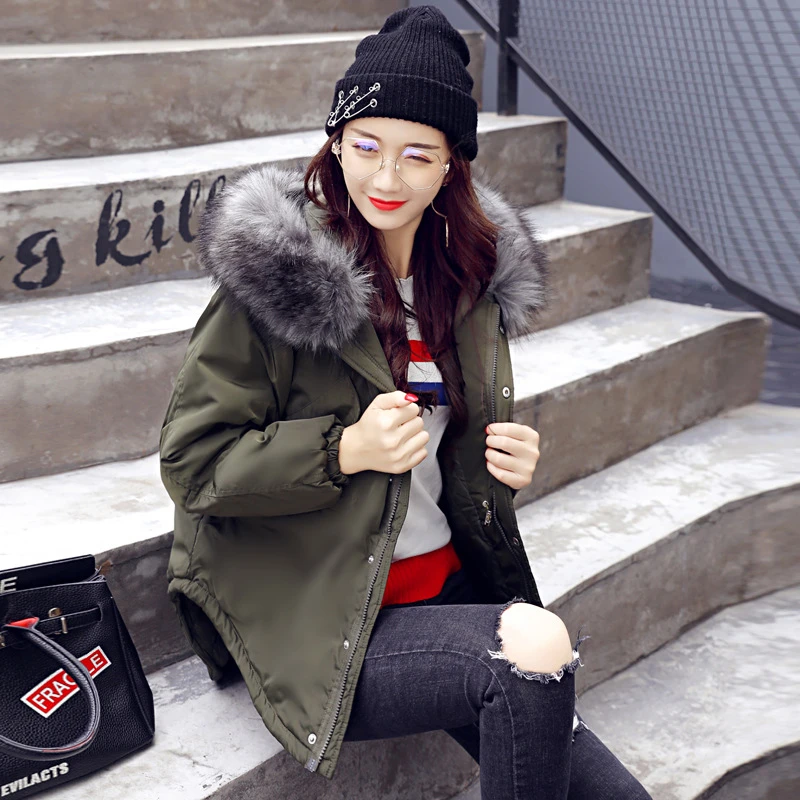 2018 Fashion Hooded Short Women Winter Jacket with Fur Collar Warm Thick Parka Cotton Padded Female Casual Womens Coat WLD262