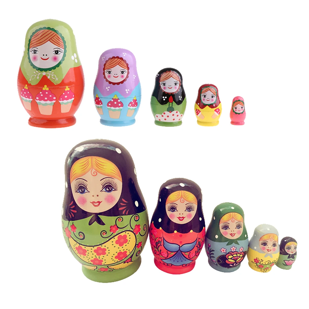10 Pieces Girls Wooden Russian Nesting Dolls Babushka Matryoshka Toys Handcraft
