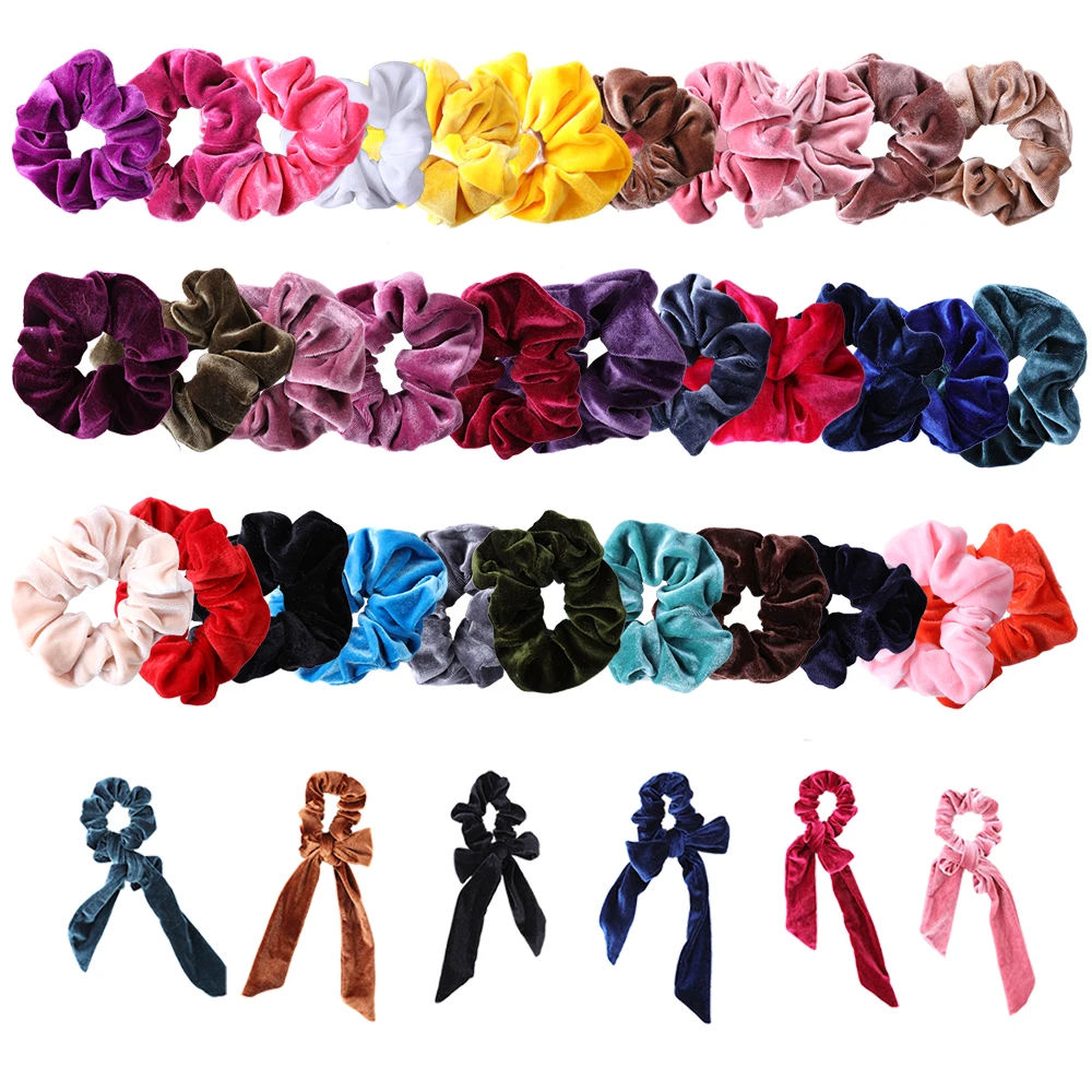 

Hair Accessories Ropes Women for Ponytail Holder Velvet Solid Color 39Pcs Hair Scrunchies Bowknot Scarfs Chiffon