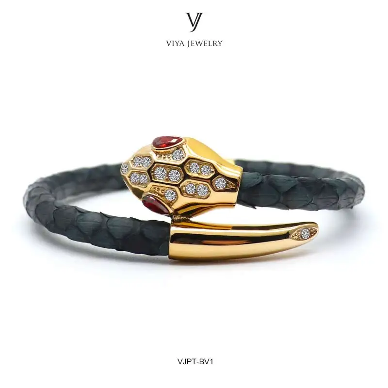 VJPT-BV1---Python leather snake bracelet ,fashion snake head Python leather bracelet,charms snake bracelet women men (17)