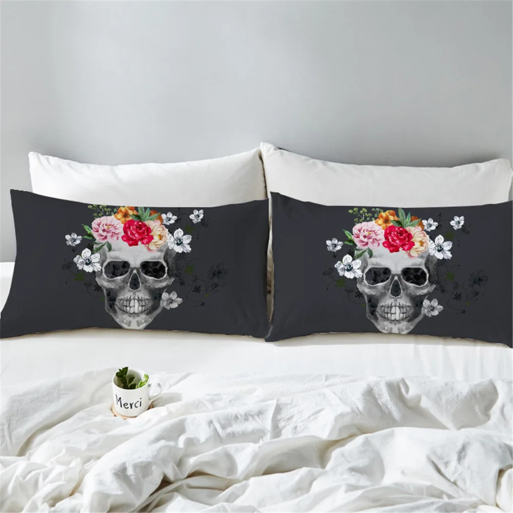Skull Flowers Pillow Case Hotel Home Pillows Cases Cover Room