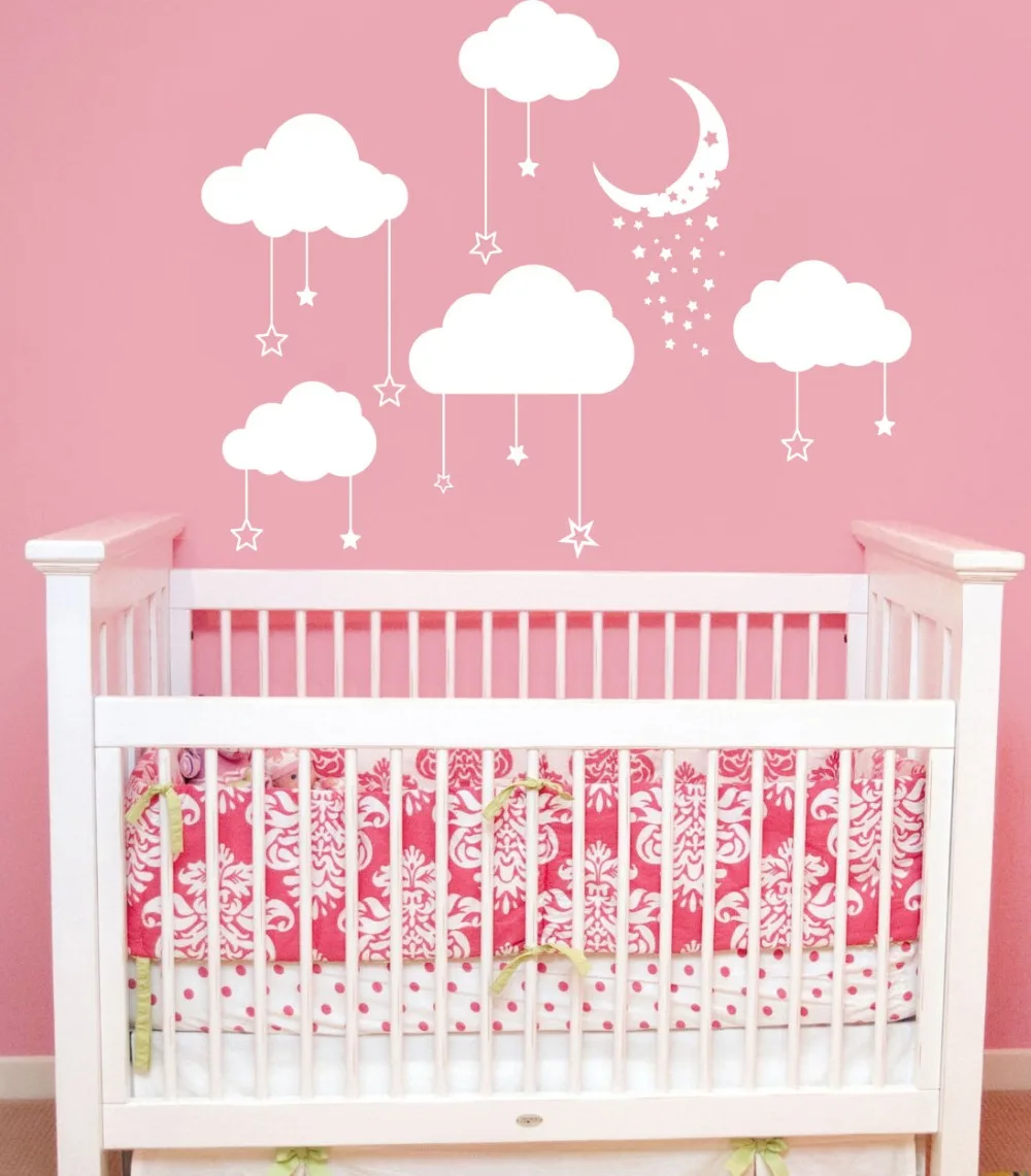 Jolis Autocollants Muraux De Lune Et De Nuages En Vinyle Pour Chambre D Enfants Salon Chambre De Bebe Decoration De Maison Affiche Murale Aliexpress